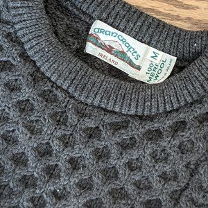 Aran Crafts Men's All-over Fishermen Cable Crewneck 100% Merino Wool Size M